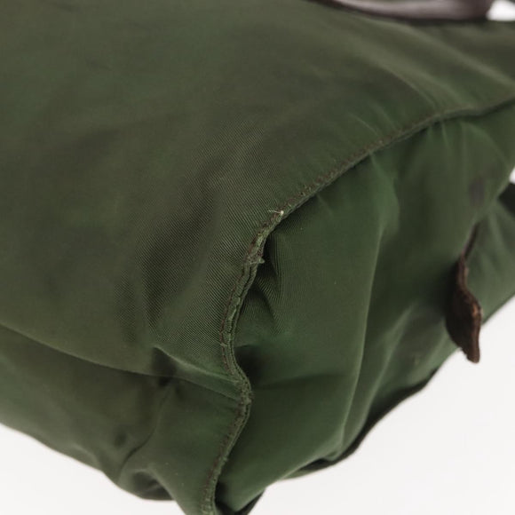 PRADA Tote Bag Nylon Khaki Silver Auth bs29880