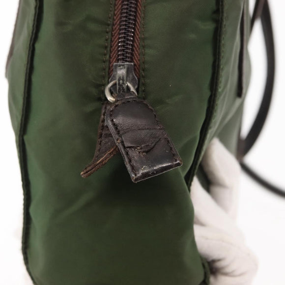 PRADA Tote Bag Nylon Khaki Silver Auth bs29880