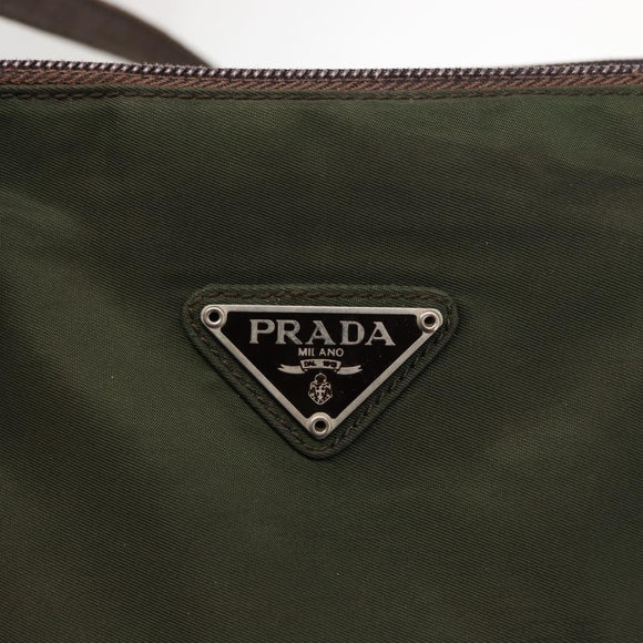 PRADA Tote Bag Nylon Khaki Silver Auth bs29880