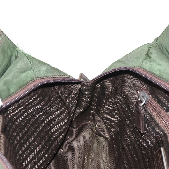 PRADA Tote Bag Nylon Khaki Silver Auth bs29880