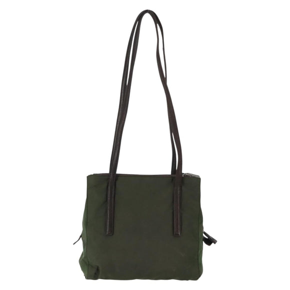 PRADA Tote Bag Nylon Khaki Silver Auth bs29880