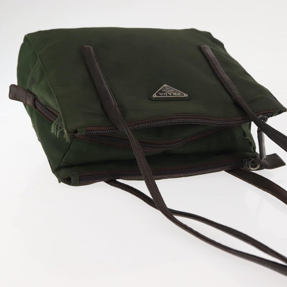 PRADA Tote Bag Nylon Khaki Silver Auth bs29880