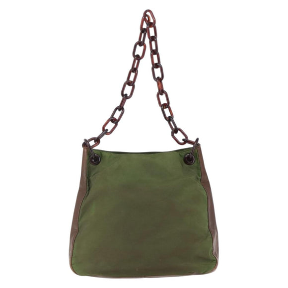 PRADA Chain Shoulder Bag Nylon Khaki Auth bs29881