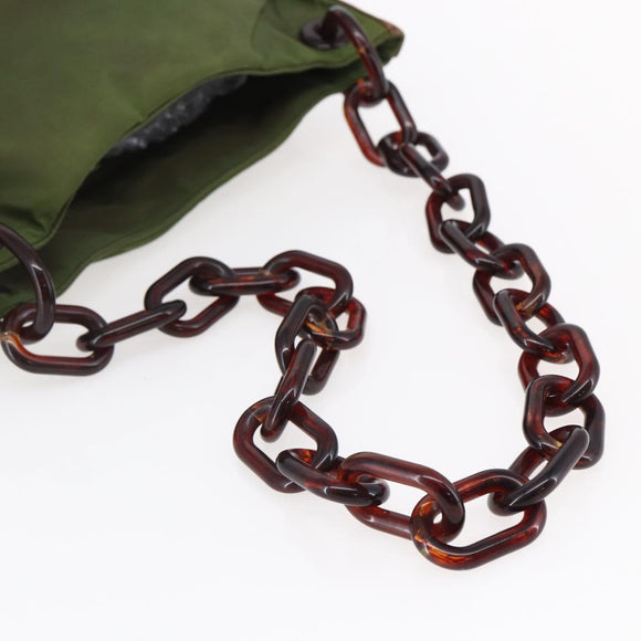 PRADA Chain Shoulder Bag Nylon Khaki Auth bs29881