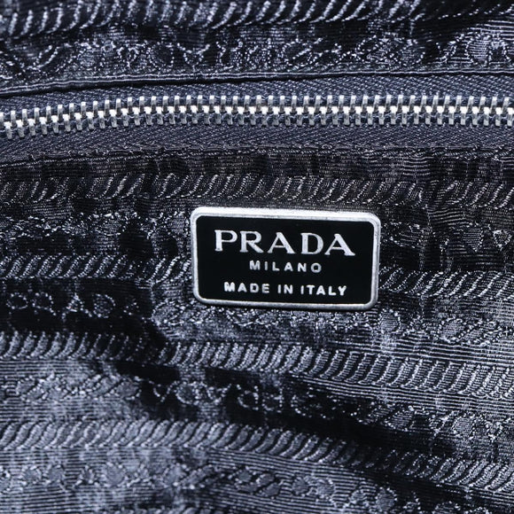 PRADA Tote Bag Nylon Leather Black Silver Auth bs29882