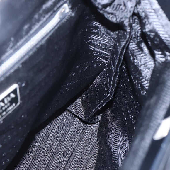 PRADA Tote Bag Nylon Leather Black Silver Auth bs29882