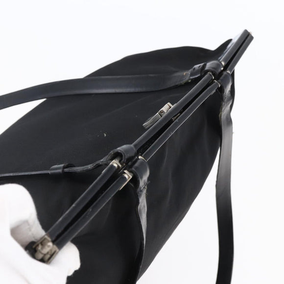 PRADA Tote Bag Nylon Leather Black Silver Auth bs29882