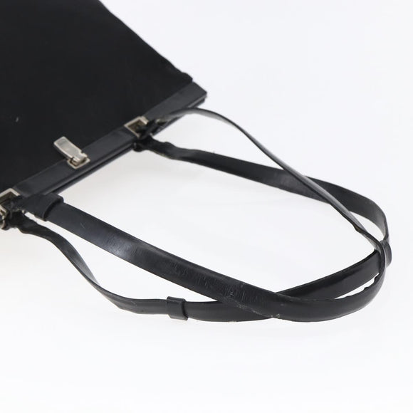 PRADA Tote Bag Nylon Leather Black Silver Auth bs29882