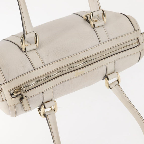 GUCCI Mini Abbey Boston Bag Leather White Gold 180942 Auth bs29883