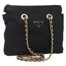 PRADA Quilted Chain Shoulder Bag Nylon Black Gold Auth bs29884-1