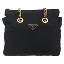 PRADA Quilted Chain Shoulder Bag Nylon Black Gold Auth bs29884-2