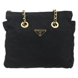 PRADA Quilted Chain Shoulder Bag Nylon Black Gold Auth bs29884 - 0