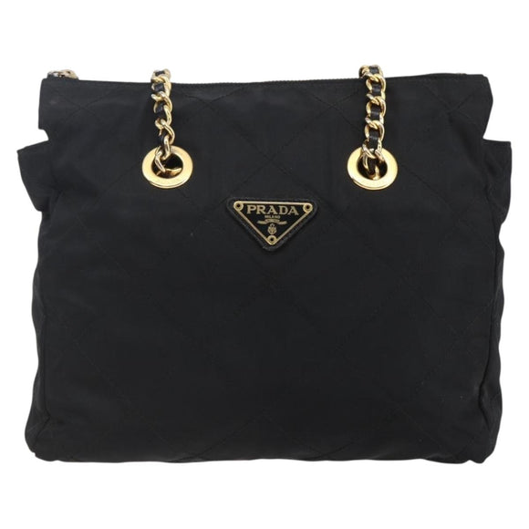 PRADA Quilted Chain Shoulder Bag Nylon Black Gold Auth bs29884