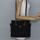 PRADA Quilted Chain Shoulder Bag Nylon Black Gold Auth bs29884-23