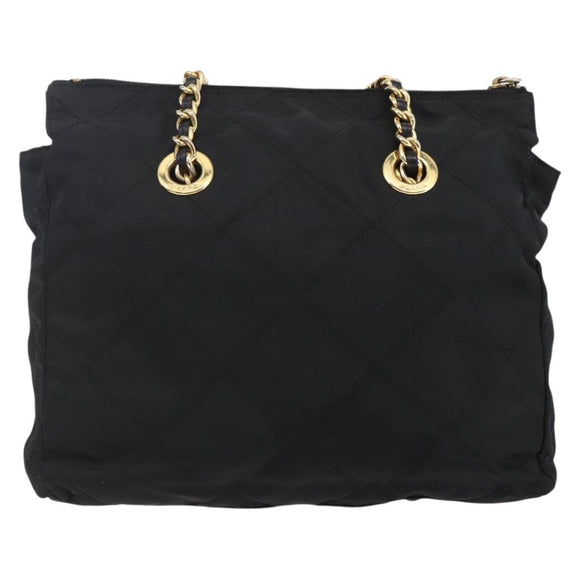 PRADA Quilted Chain Shoulder Bag Nylon Black Gold Auth bs29884
