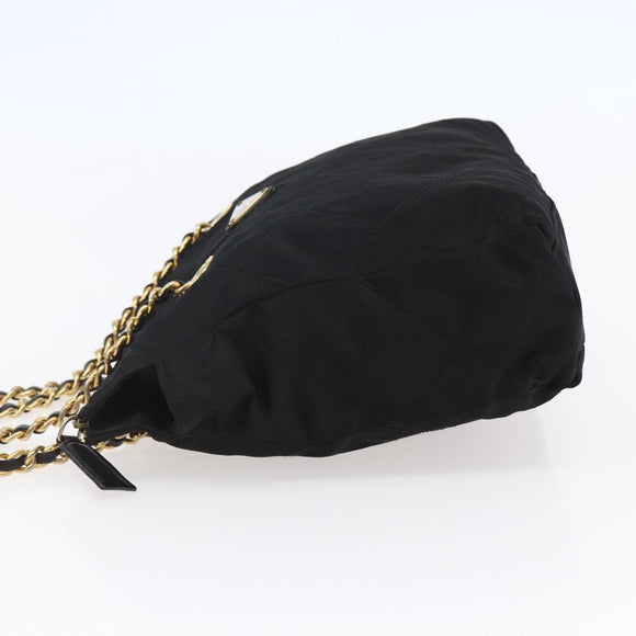 PRADA Quilted Chain Shoulder Bag Nylon Black Gold Auth bs29884