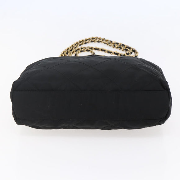 PRADA Quilted Chain Shoulder Bag Nylon Black Gold Auth bs29884
