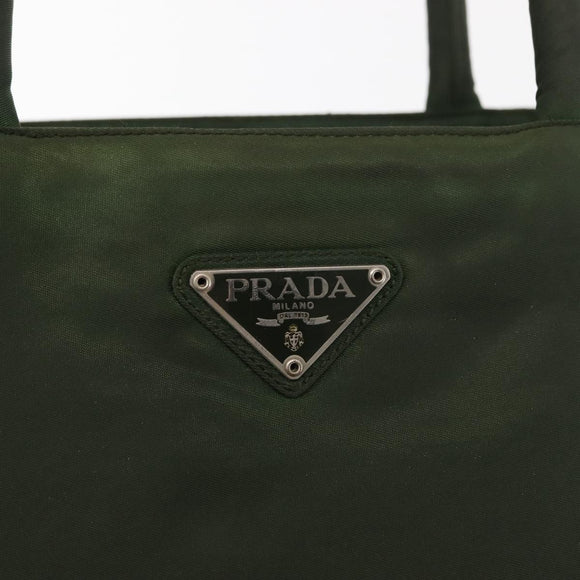 PRADA Hand Bag Nylon Khaki Silver Auth bs29885