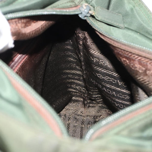 PRADA Hand Bag Nylon Khaki Silver Auth bs29885