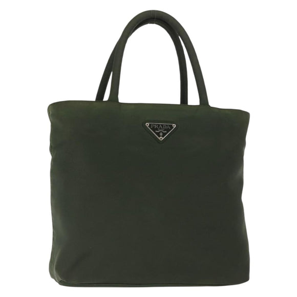 PRADA Handtas Nylon Kaki Zilver Auth bs29885