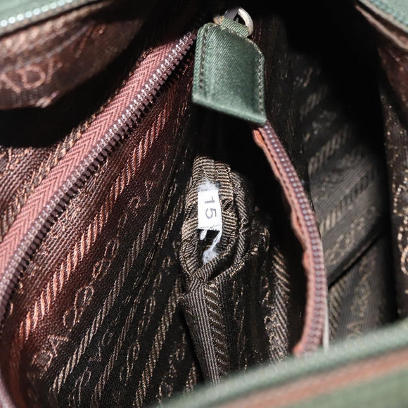PRADA Hand Bag Nylon Khaki Silver Auth bs29885