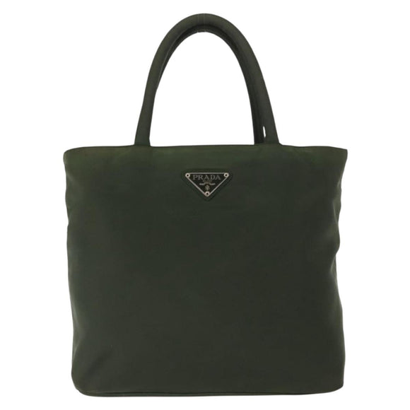 PRADA Handtas Nylon Kaki Zilver Auth bs29885