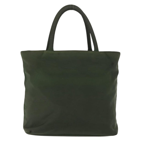 PRADA Hand Bag Nylon Khaki Silver Auth bs29885
