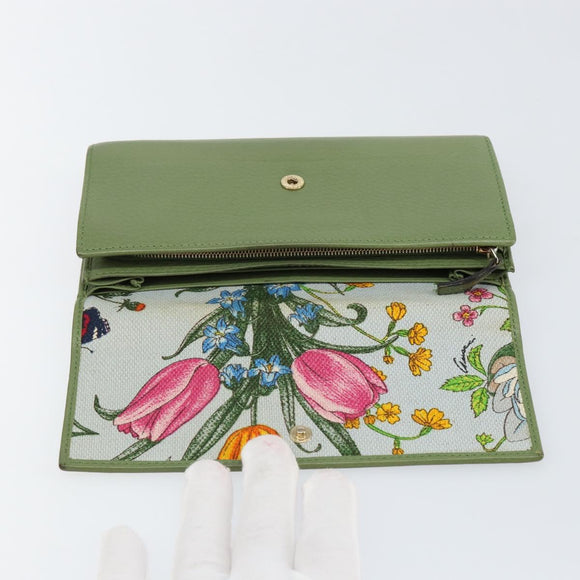 GUCCI Flora Continental Wallet Leather Green 376186 0959 Auth bs29886