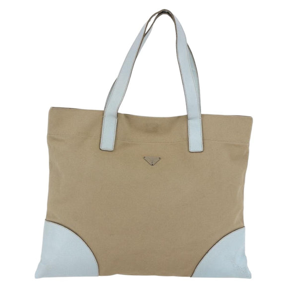 PRADA Tote Bag Canvas Beige Light Blue Auth bs29888