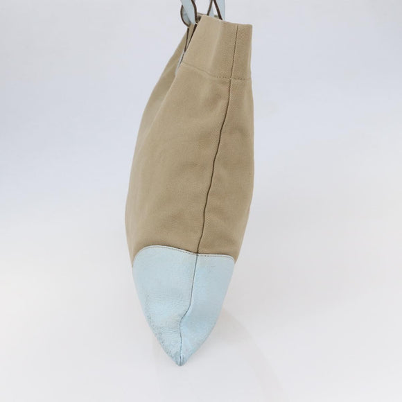 PRADA Tote Bag Canvas Beige Light Blue Auth bs29888