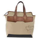 Berluti Calligraphy Tote Bag Canvas Leather Beige Silver Auth bs29891-2