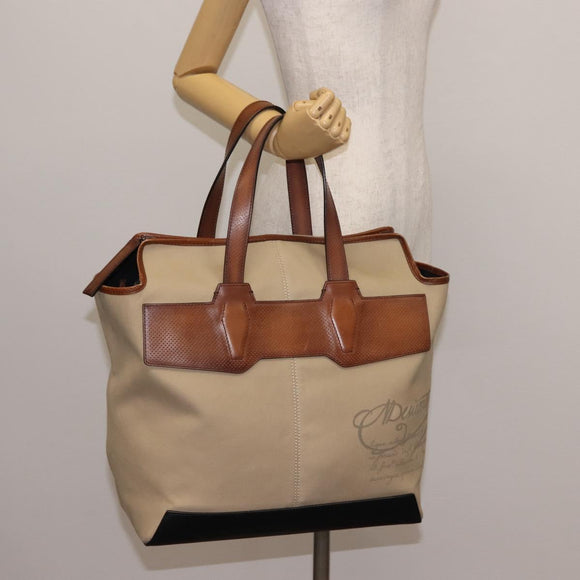 Berluti Calligraphy Tote Bag Canvas Leather Beige Silver Auth bs29891