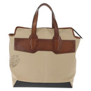 Berluti Calligraphy Tote Bag Canvas Leather Beige Silver Auth bs29891-3