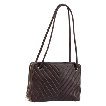 CHANEL V stitch Shoulder Bag Lamb Skin Brown Gold CC Auth bs29893