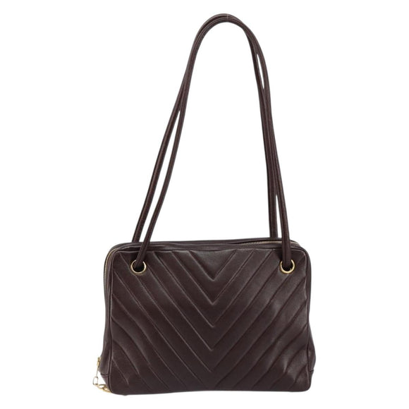 CHANEL V stitch Shoulder Bag Lamb Skin Brown Gold CC Auth bs29893