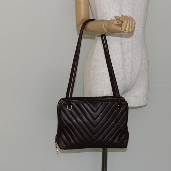 CHANEL V stitch Shoulder Bag Lamb Skin Brown Gold CC Auth bs29893