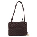 CHANEL V stitch Shoulder Bag Lamb Skin Brown Gold CC Auth bs29893-2