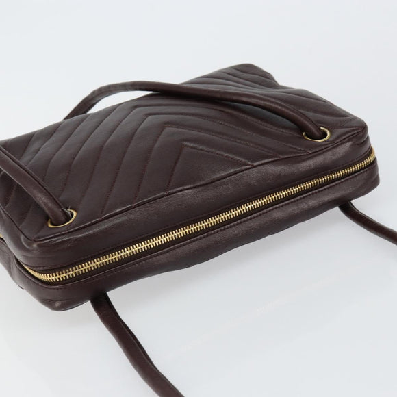 CHANEL V stitch Shoulder Bag Lamb Skin Brown Gold CC Auth bs29893
