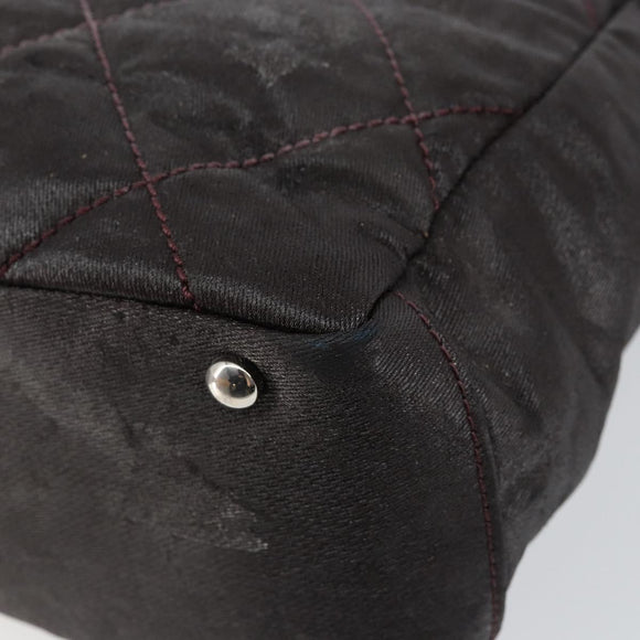 CHANEL Paris Biarritz Tote Bag Coated Canvas Dark Brown Silver CC Auth bs29897