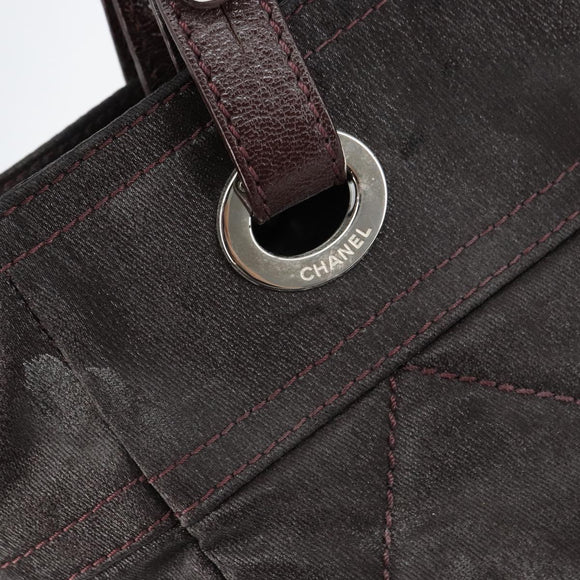 CHANEL Paris Biarritz Tote Bag Coated Canvas Dark Brown Silver CC Auth bs29897