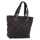 CHANEL Paris Biarritz Tote Bag Coated Canvas Dark Brown Silver CC Auth bs29897-1