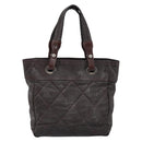 CHANEL Paris Biarritz Tote Bag Coated Canvas Dark Brown Silver CC Auth bs29897-2