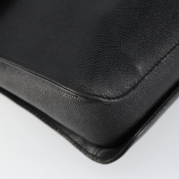 CHANEL Briefcase Caviar Skin Black Gold CC Auth bs29898