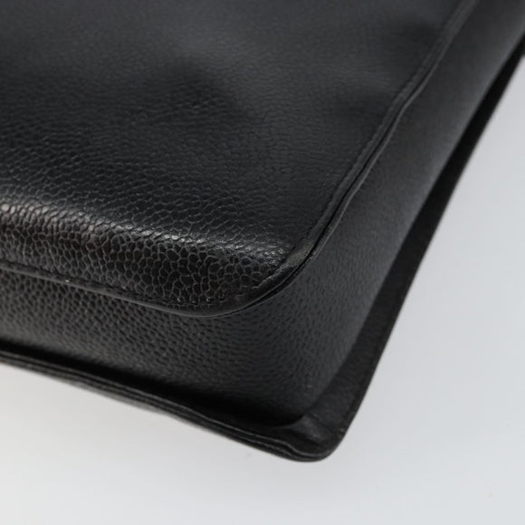 CHANEL Briefcase Caviar Skin Black Gold CC Auth bs29898