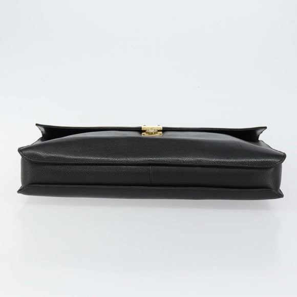 CHANEL Briefcase Caviar Skin Black Gold CC Auth bs29898