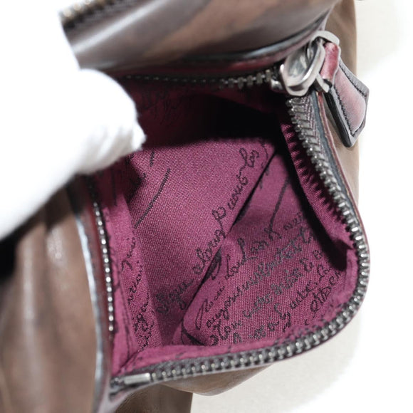 Berluti Shoulder Bag Leather Brown Silver Auth bs29899