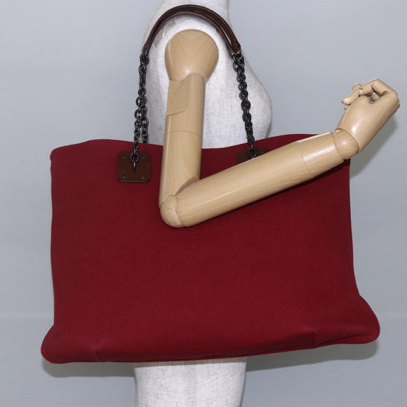 BOTTEGA VENETA Chain Tote Bag Canvas Outlet Rood Origineel bs29902