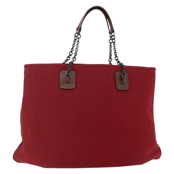 BOTTEGA VENETA Chain Tote Bag Canvas Outlet Rood Origineel bs29902