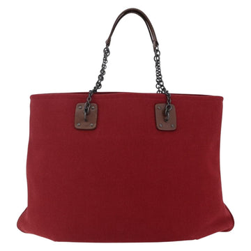 BOTTEGA VENETA Chain Tote Bag Canvas Outlet Red Auth bs29902 - 0