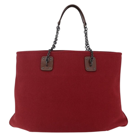 BOTTEGA VENETA Chain Tote Bag Canvas Outlet Red Auth bs29902
